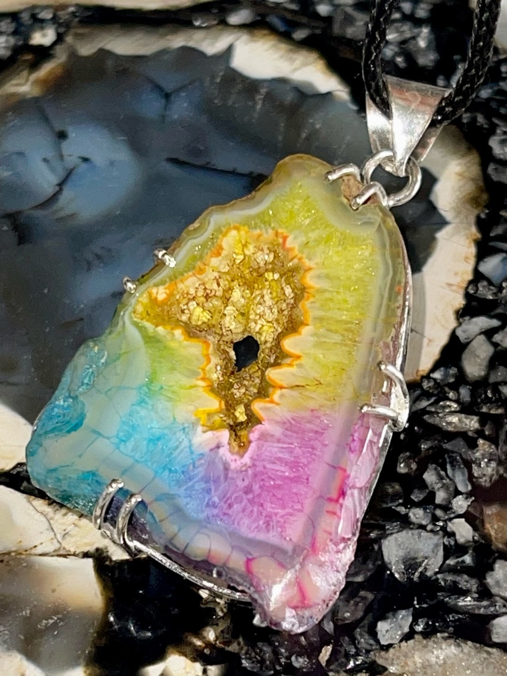 Colorful Solar Quartz Pendant 2”